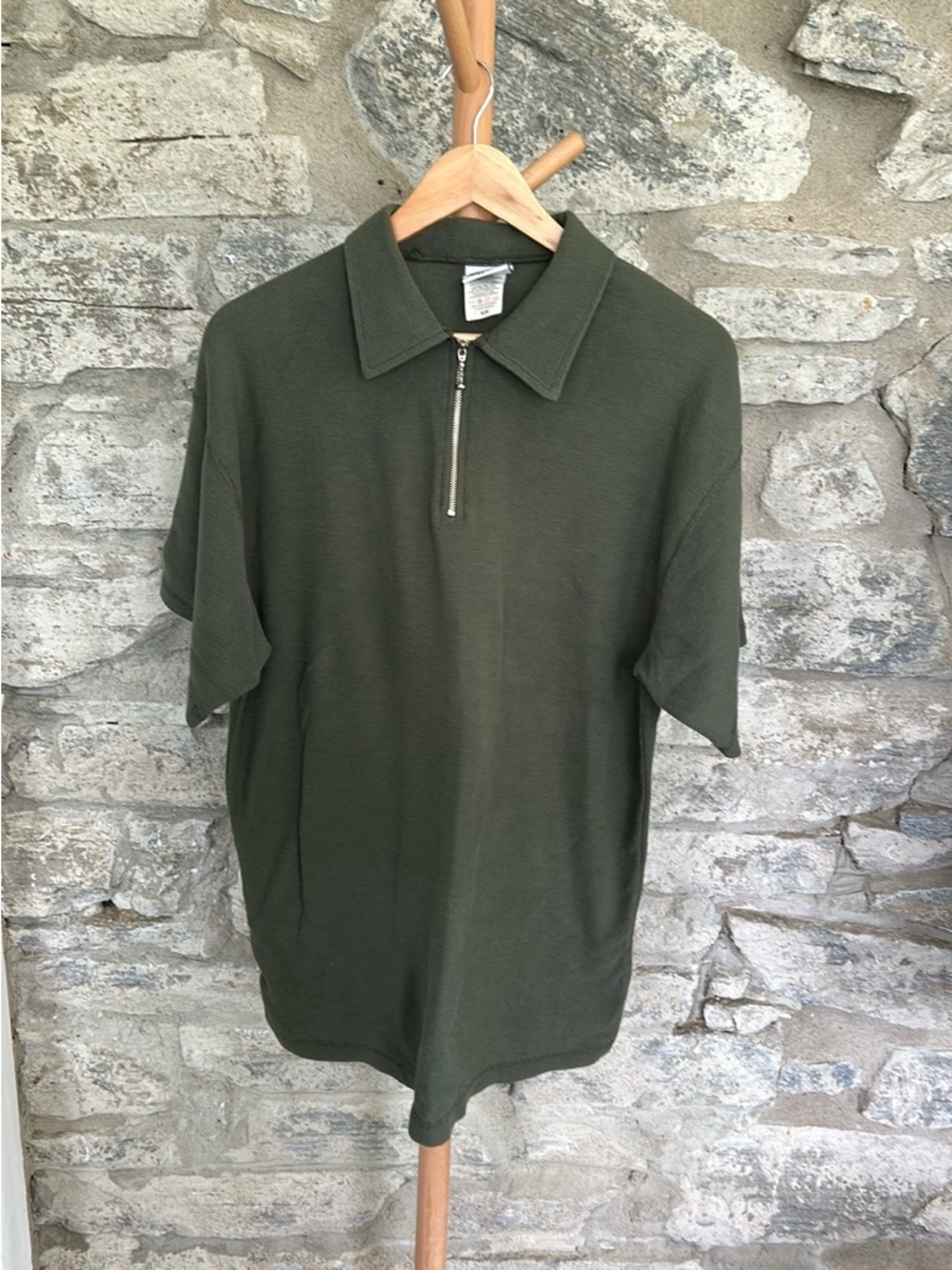 Olive Green Half-Zip Polo Shirt